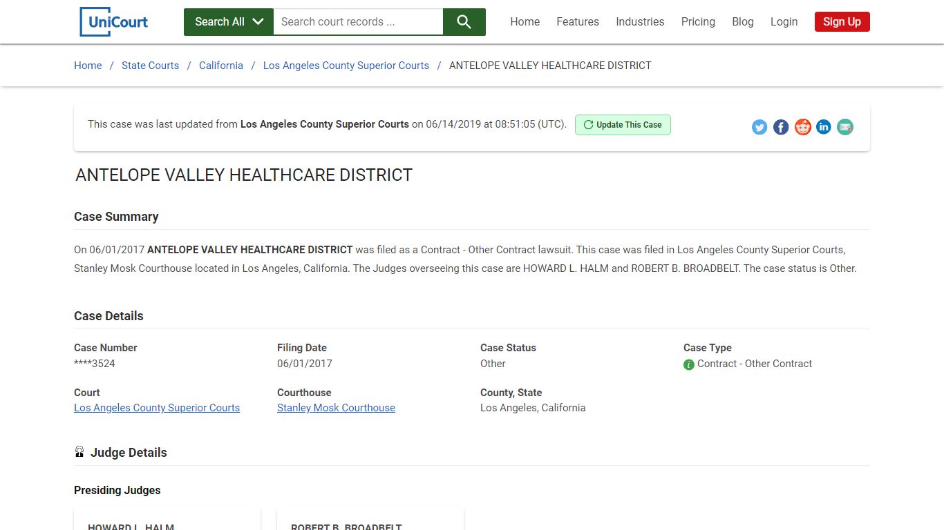 ANTELOPE VALLEY HEALTHCARE DISTRICT | Court Records - UniCourt