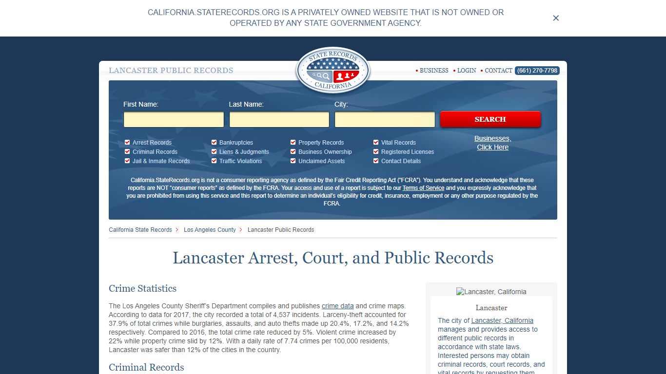 Lancaster Arrest, Court, and Public Records